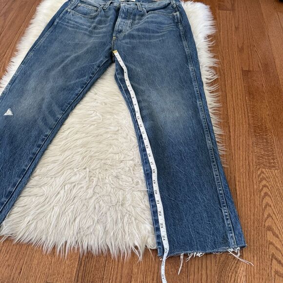 AMO Jeans Womens 31 High Rise Buttonfly Straight Leg Raw Hem Crop Denim Stargaze - Picture 10 of 15